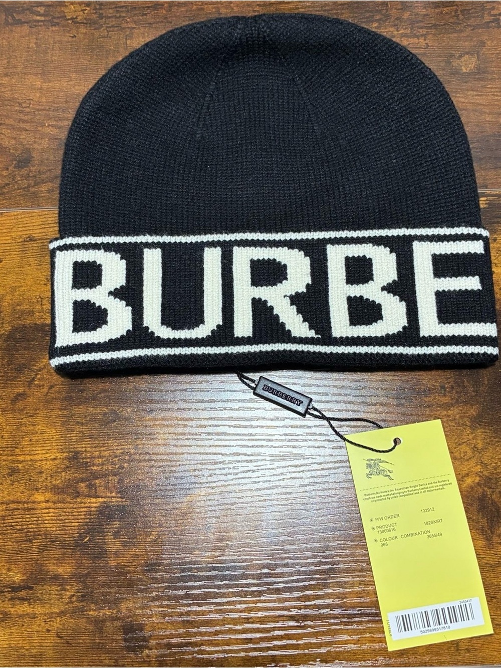 Burberry Black and White Logo Cuff Beanie